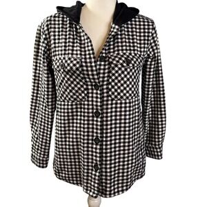 Eddie Bauer Women's Black White Plaid Hooded‎ Button Down Jacket Cotton XS NWOT